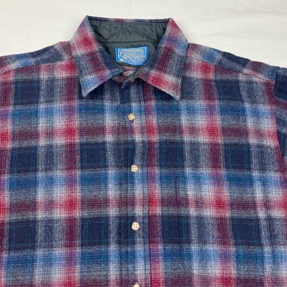 Vtg Pendleton Mens Flannel Shirt Sz Large Pure Virgin Wool Plaid Blue/Red B5 - Picture 4 of 8